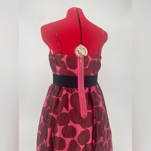 Y2K Juicy Couture Apple / Pear Polkadot Pink & Brown Bubble Hem Mini Dress - Picture 6 of 11